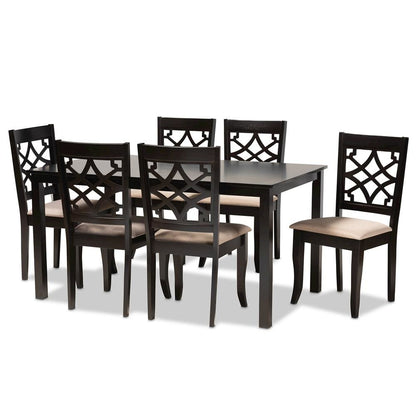 Sand Fabric Upholstered and Espresso Brown Finished Wood 7-Piece Dining Set