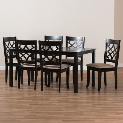 Sand Fabric Upholstered and Espresso Brown Finished Wood 7-Piece Dining Set