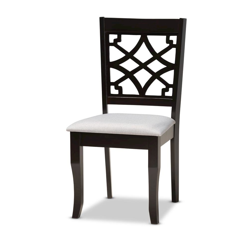 Grey Fabric Upholstered and Dark Brown Finished Wood 7-Piece Dining Set