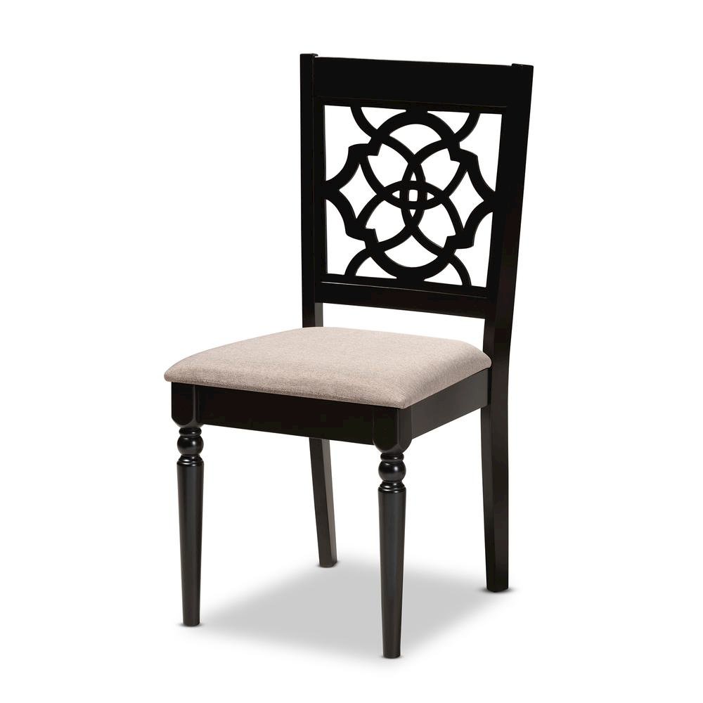 Sand Fabric Upholstered and Dark Brown Finished Wood 7-Piece Dining Set