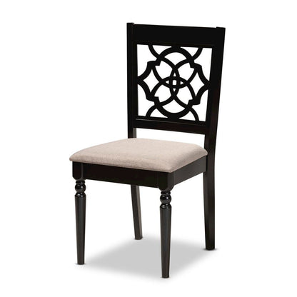 Sand Fabric Upholstered and Dark Brown Finished Wood 7-Piece Dining Set
