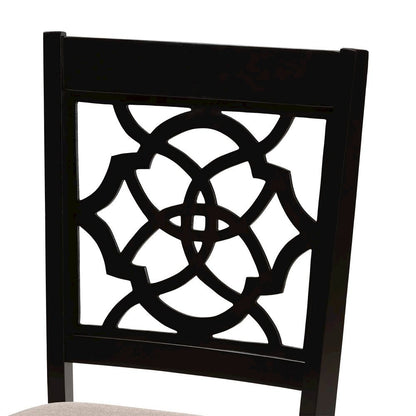 Sand Fabric Upholstered and Dark Brown Finished Wood 7-Piece Dining Set