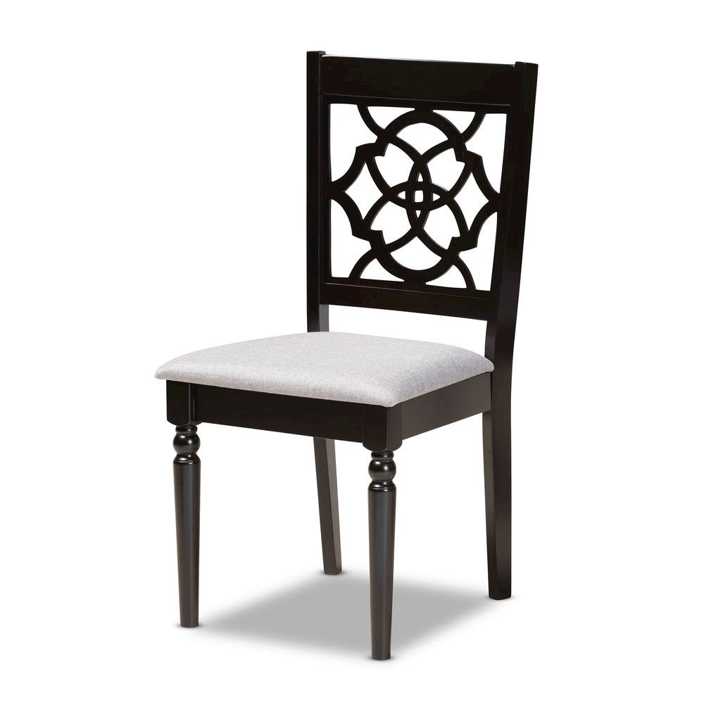 Grey Fabric Upholstered and Dark Brown Finished Wood 7-Piece Dining Set