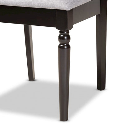 Grey Fabric Upholstered and Dark Brown Finished Wood 7-Piece Dining Set