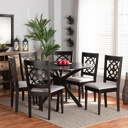 Grey Fabric Upholstered and Dark Brown Finished Wood 7-Piece Dining Set