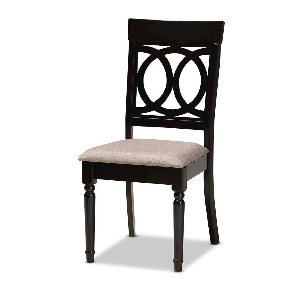 Sand Fabric Upholstered and Dark Brown Finished Wood 7-Piece Dining Set