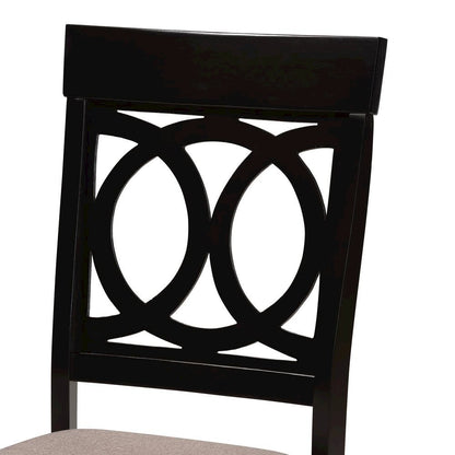 Sand Fabric Upholstered and Dark Brown Finished Wood 7-Piece Dining Set