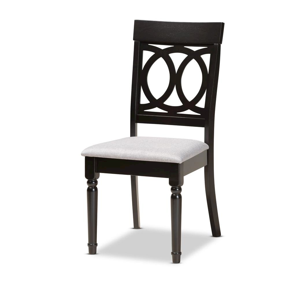 Grey Fabric Upholstered and Dark Brown Finished Wood 7-Piece Dining Set