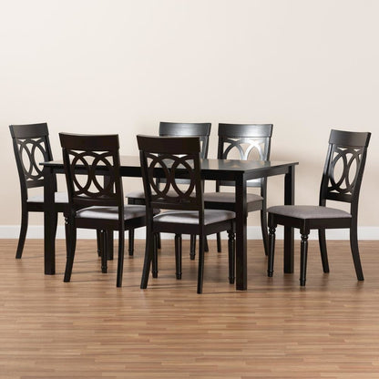 Grey Fabric Upholstered and Dark Brown Finished Wood 7-Piece Dining Set
