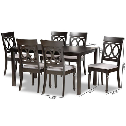 Grey Fabric Upholstered and Dark Brown Finished Wood 7-Piece Dining Set