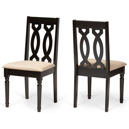 Sand Fabric Upholstered and Dark Brown Finished Wood 2-Piece Dining Chair Set