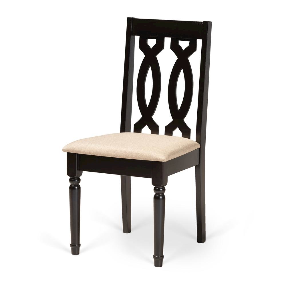 Sand Fabric Upholstered and Dark Brown Finished Wood 7-Piece Dining Set