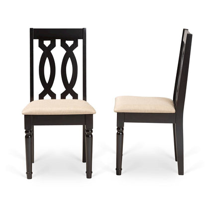 Sand Fabric Upholstered and Dark Brown Finished Wood 2-Piece Dining Chair Set