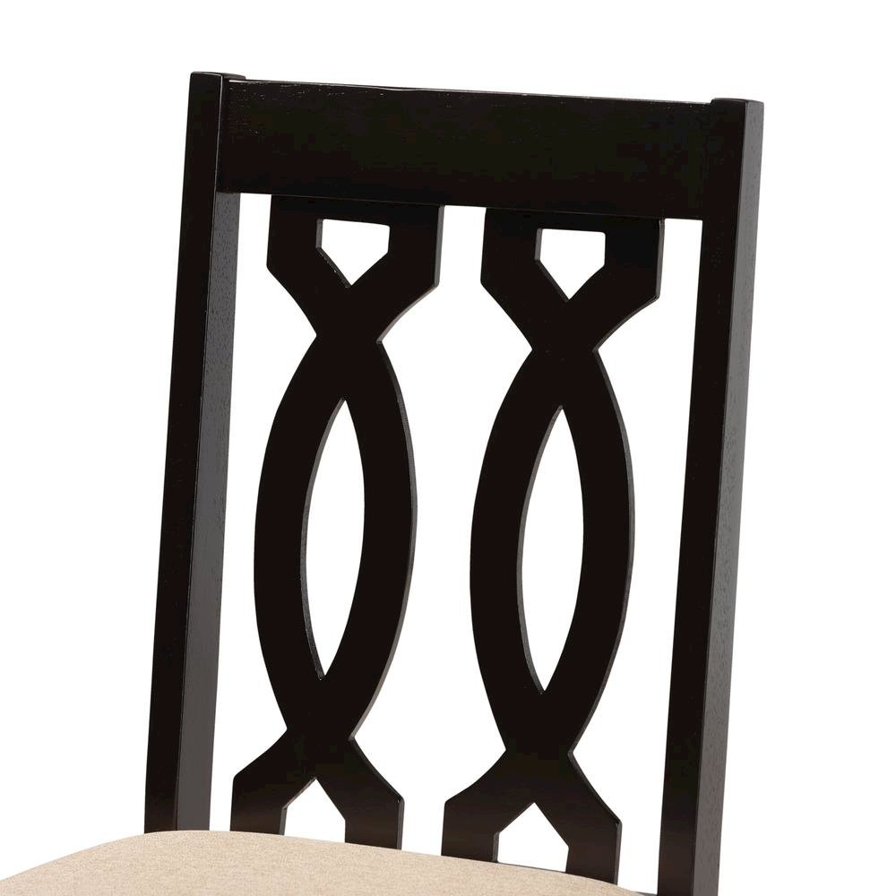 Sand Fabric Upholstered and Dark Brown Finished Wood 2-Piece Dining Chair Set