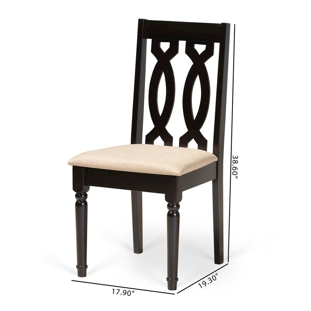 Sand Fabric Upholstered and Dark Brown Finished Wood 2-Piece Dining Chair Set