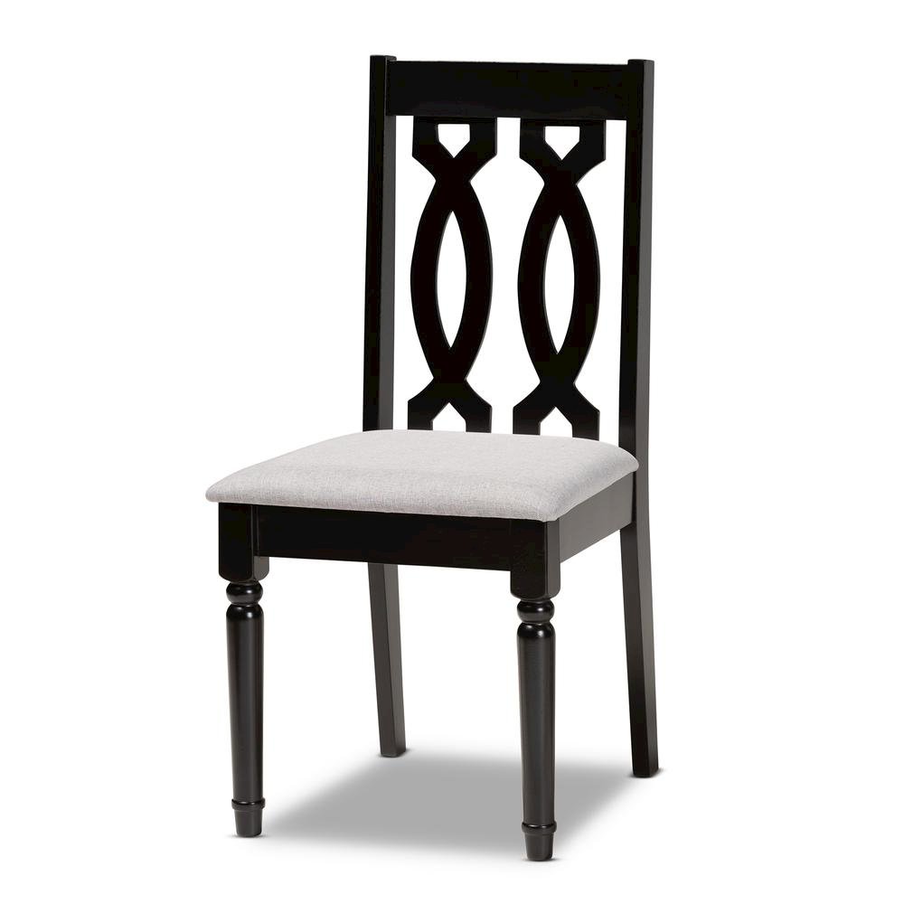 Grey Fabric Upholstered and Dark Brown Finished Wood 7-Piece Dining Set