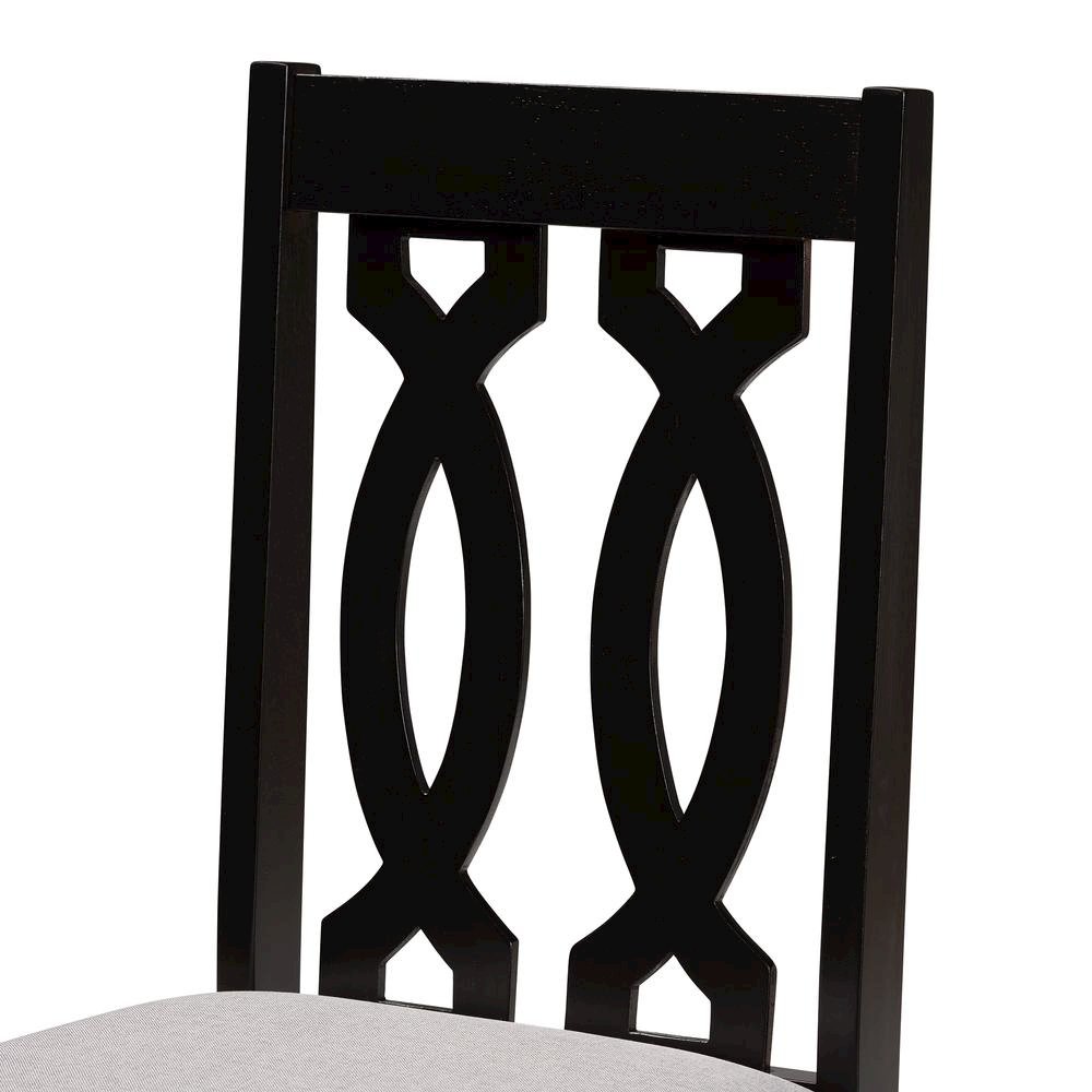 Grey Fabric Upholstered and Dark Brown Finished Wood 7-Piece Dining Set