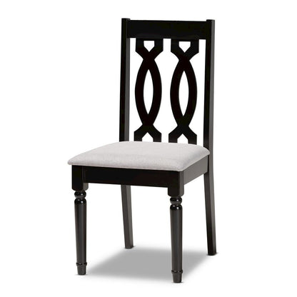 Grey Fabric Upholstered and Dark Brown Finished Wood 7-Piece Dining Set