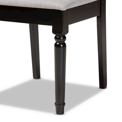 Grey Fabric Upholstered and Dark Brown Finished Wood 7-Piece Dining Set
