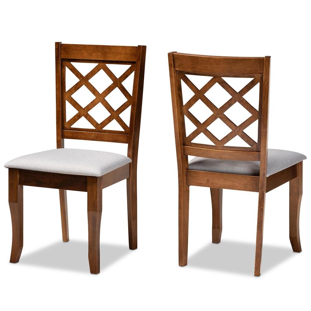 Grey Fabric Upholstered Walnut Finished Wood 2-Piece Dining Chair Set