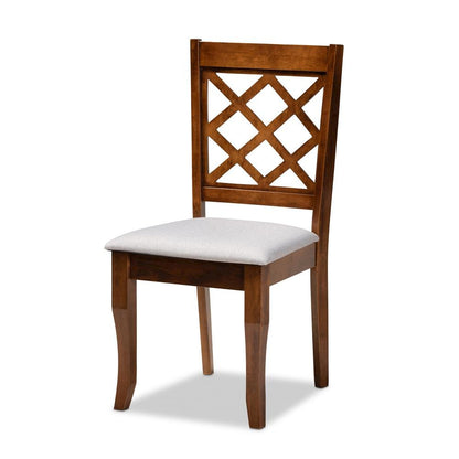 Grey Fabric Upholstered and Walnut Brown Finished Wood 7-Piece Dining Set