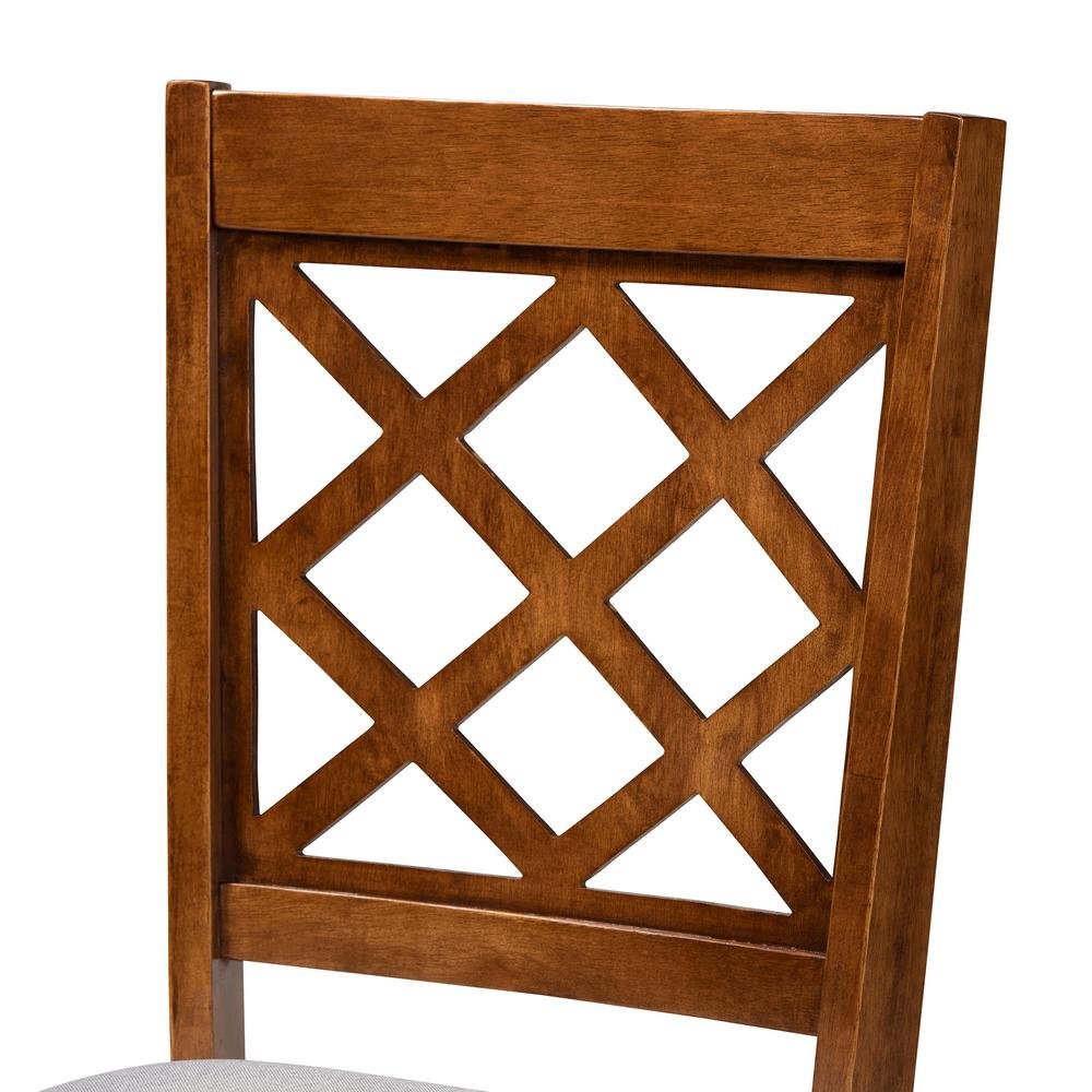 Grey Fabric Upholstered and Walnut Brown Finished Wood 7-Piece Dining Set