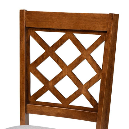 Grey Fabric Upholstered and Walnut Brown Finished Wood 7-Piece Dining Set