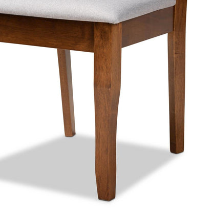 Grey Fabric Upholstered and Walnut Brown Finished Wood 7-Piece Dining Set