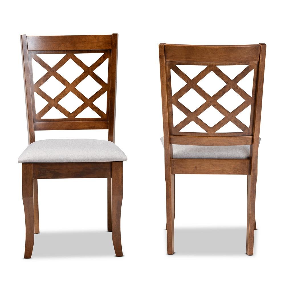 Grey Fabric Upholstered Walnut Finished Wood 2-Piece Dining Chair Set