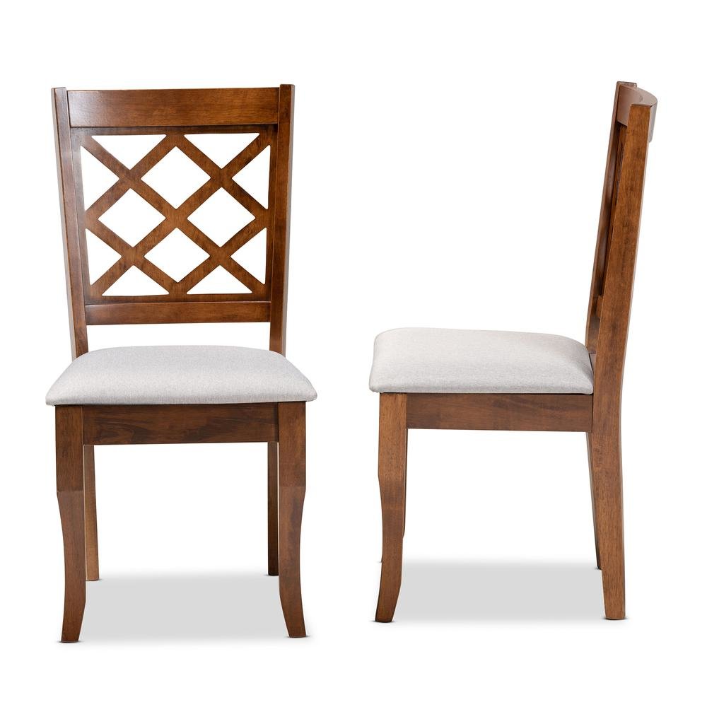 Grey Fabric Upholstered Walnut Finished Wood 2-Piece Dining Chair Set