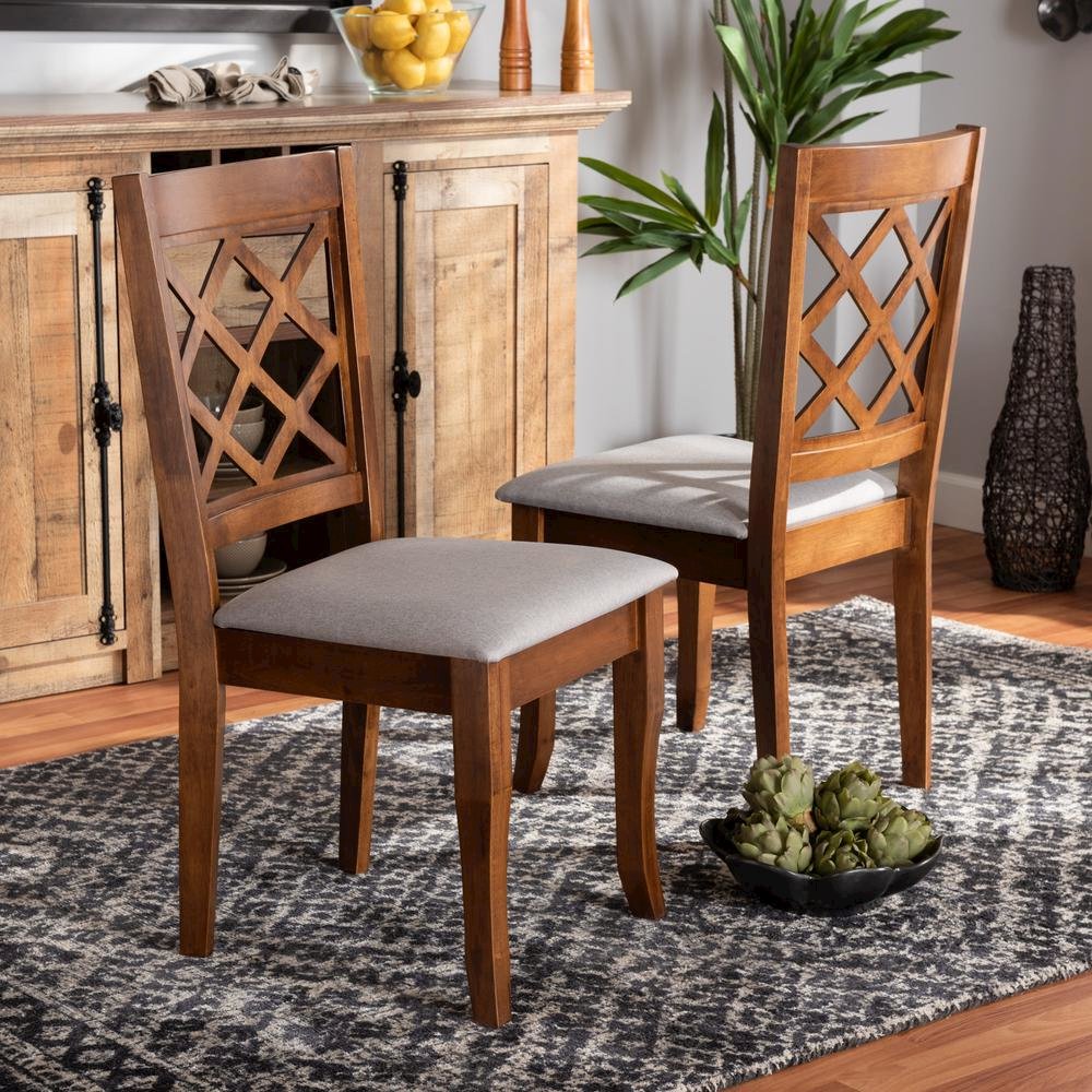 Grey Fabric Upholstered Walnut Finished Wood 2-Piece Dining Chair Set