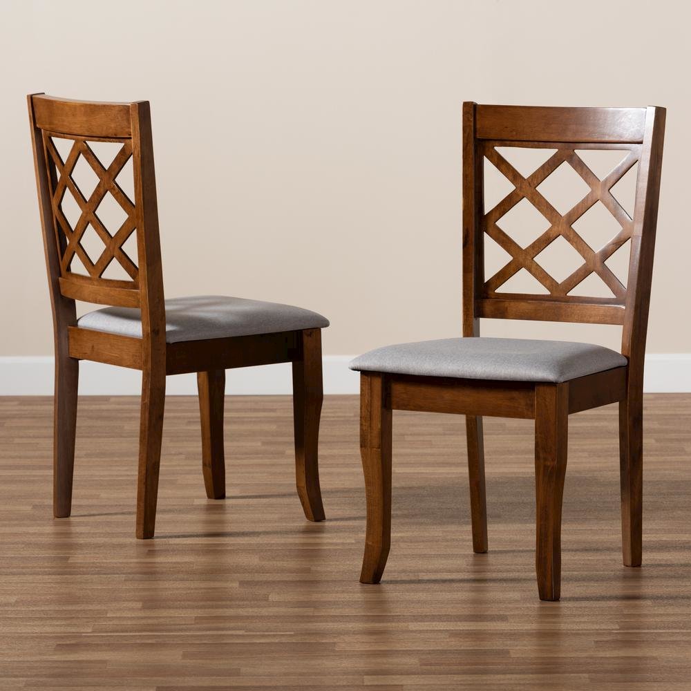 Grey Fabric Upholstered Walnut Finished Wood 2-Piece Dining Chair Set