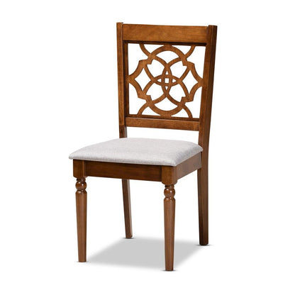 Grey Fabric Upholstered and Walnut Brown Finished Wood 7-Piece Dining Set