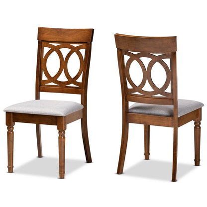 Grey Fabric Upholstered and Walnut Brown Finished Wood 2-Piece Dining Chair Set