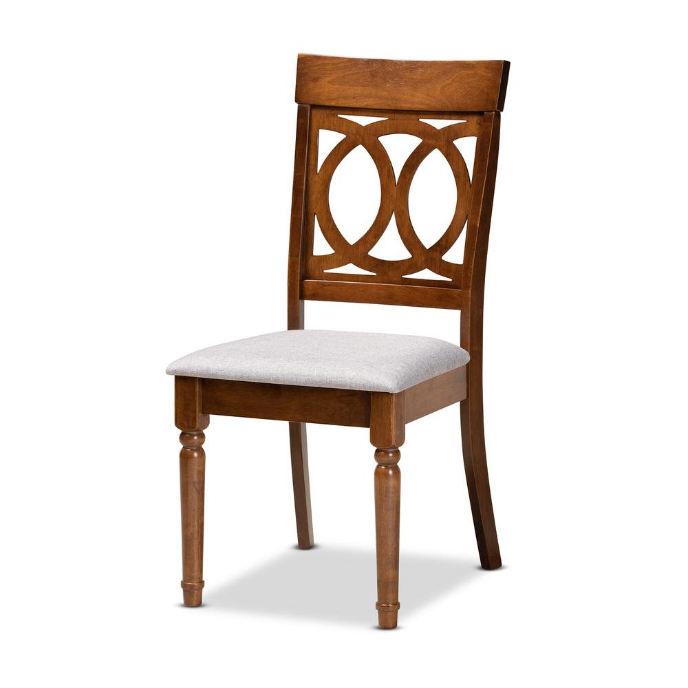 Grey Fabric Upholstered and Walnut Brown Finished Wood 7-Piece Dining Set