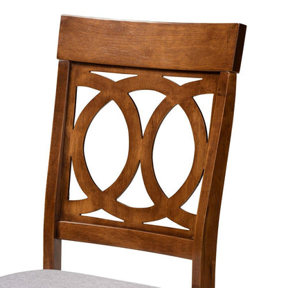 Grey Fabric Upholstered and Walnut Brown Finished Wood 7-Piece Dining Set