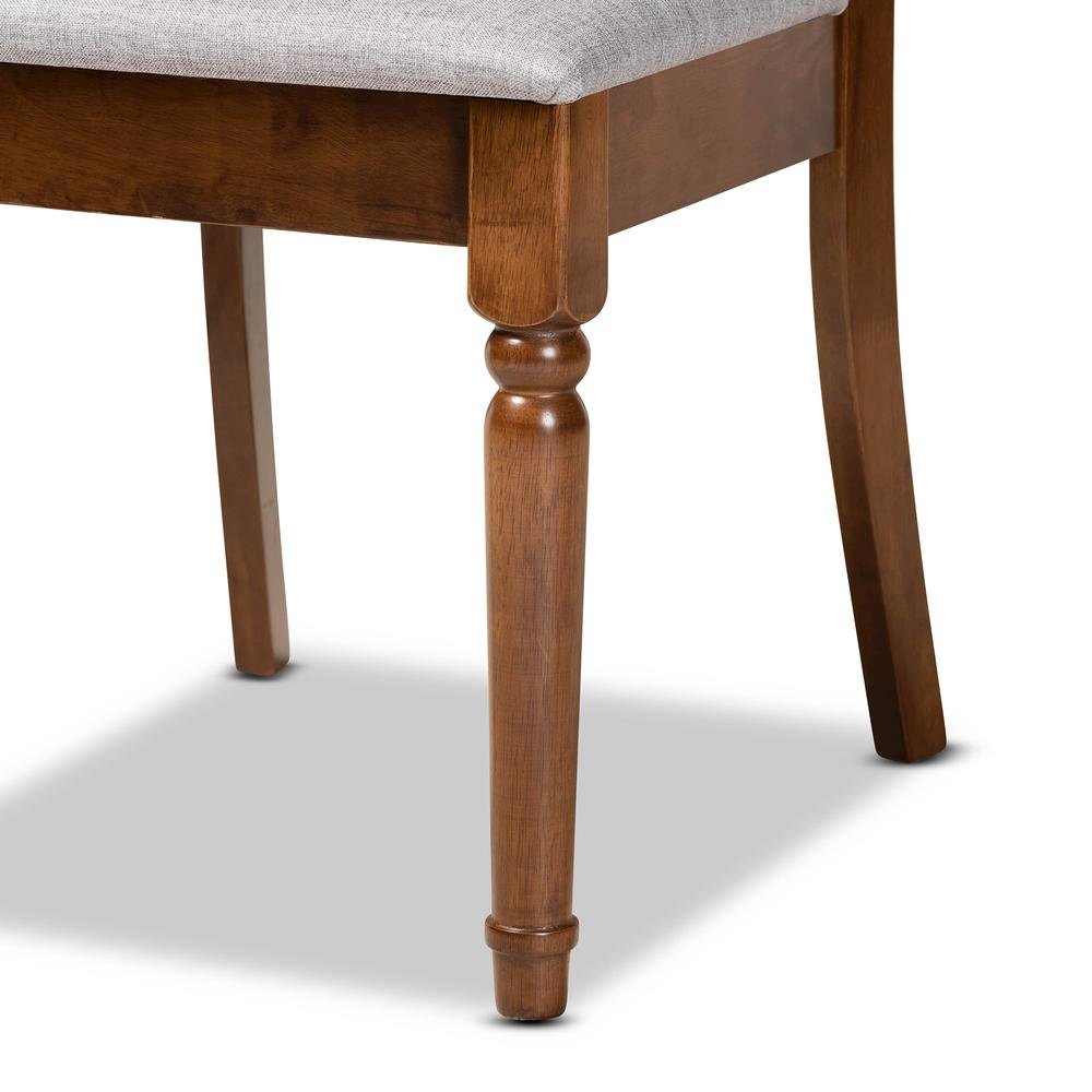 Grey Fabric Upholstered and Walnut Brown Finished Wood 7-Piece Dining Set