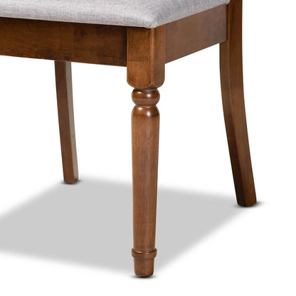 Grey Fabric Upholstered and Walnut Brown Finished Wood 7-Piece Dining Set