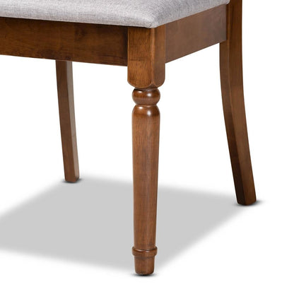 Grey Fabric Upholstered and Walnut Brown Finished Wood 7-Piece Dining Set