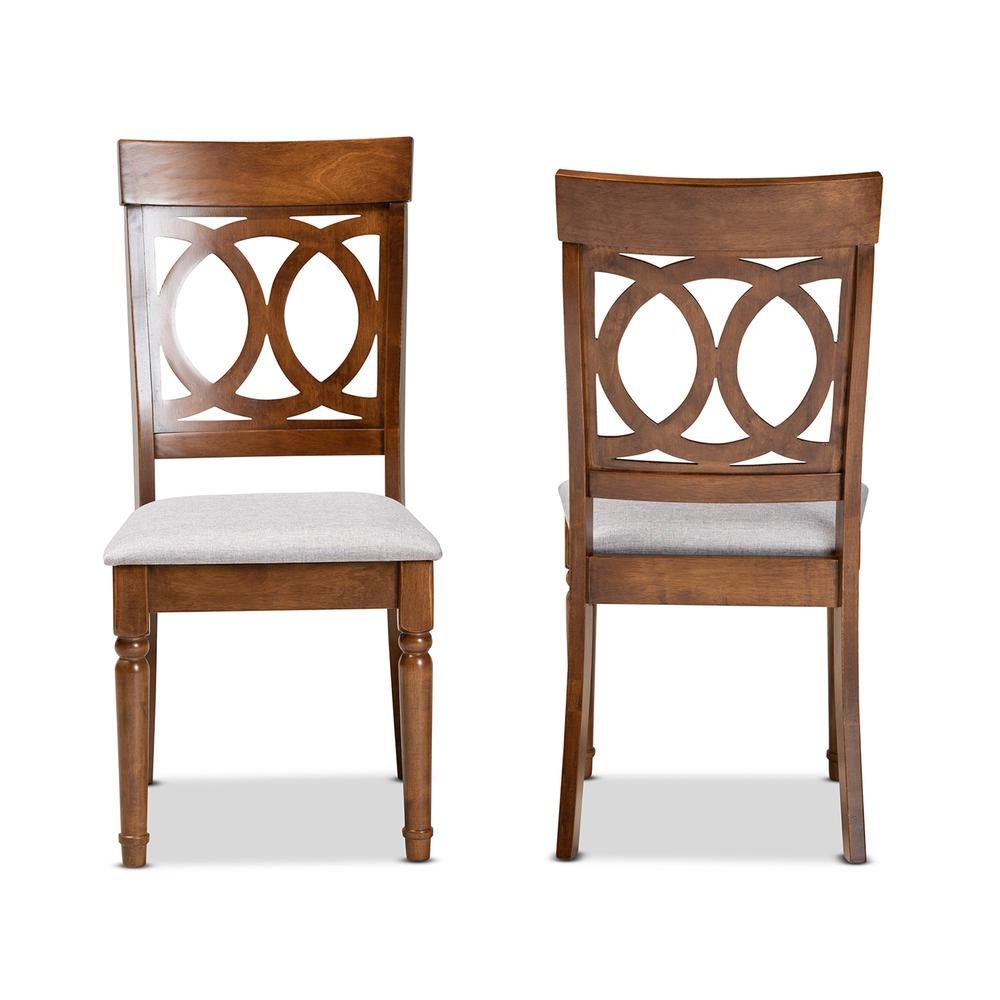 Grey Fabric Upholstered and Walnut Brown Finished Wood 2-Piece Dining Chair Set