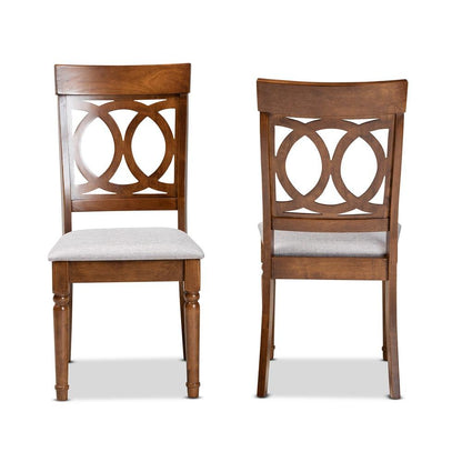 Grey Fabric Upholstered and Walnut Brown Finished Wood 2-Piece Dining Chair Set