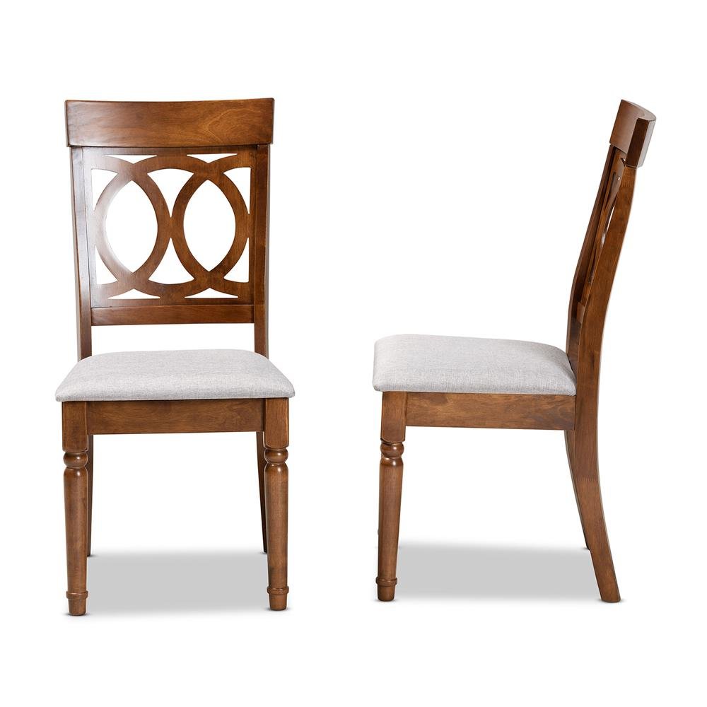 Grey Fabric Upholstered and Walnut Brown Finished Wood 2-Piece Dining Chair Set