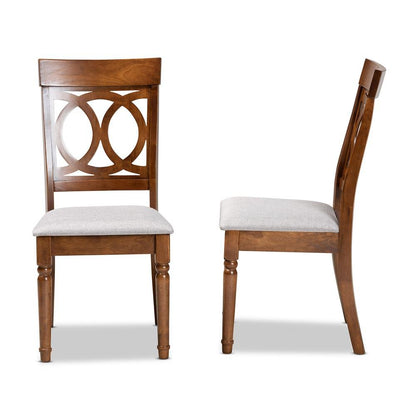 Grey Fabric Upholstered and Walnut Brown Finished Wood 2-Piece Dining Chair Set