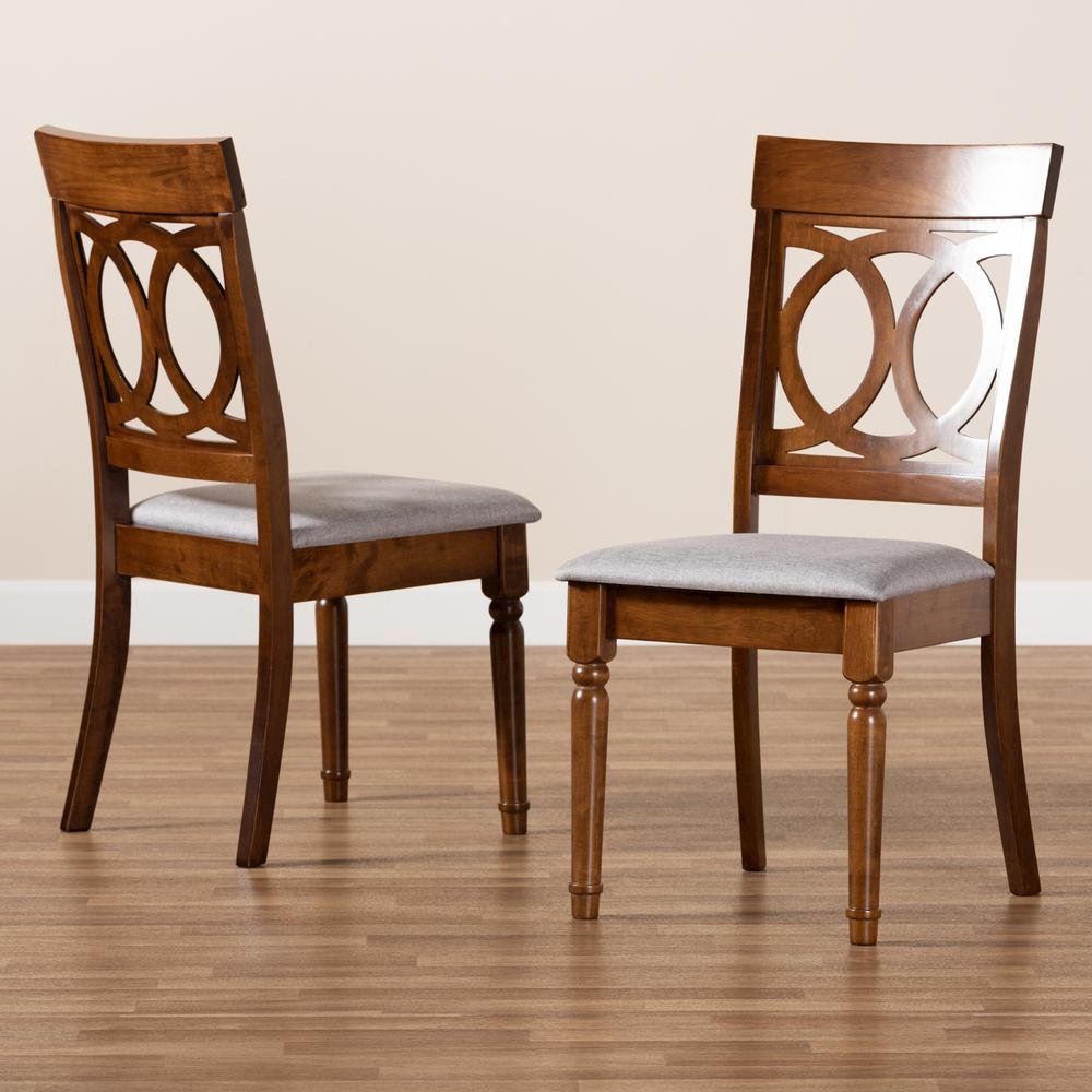 Grey Fabric Upholstered and Walnut Brown Finished Wood 2-Piece Dining Chair Set