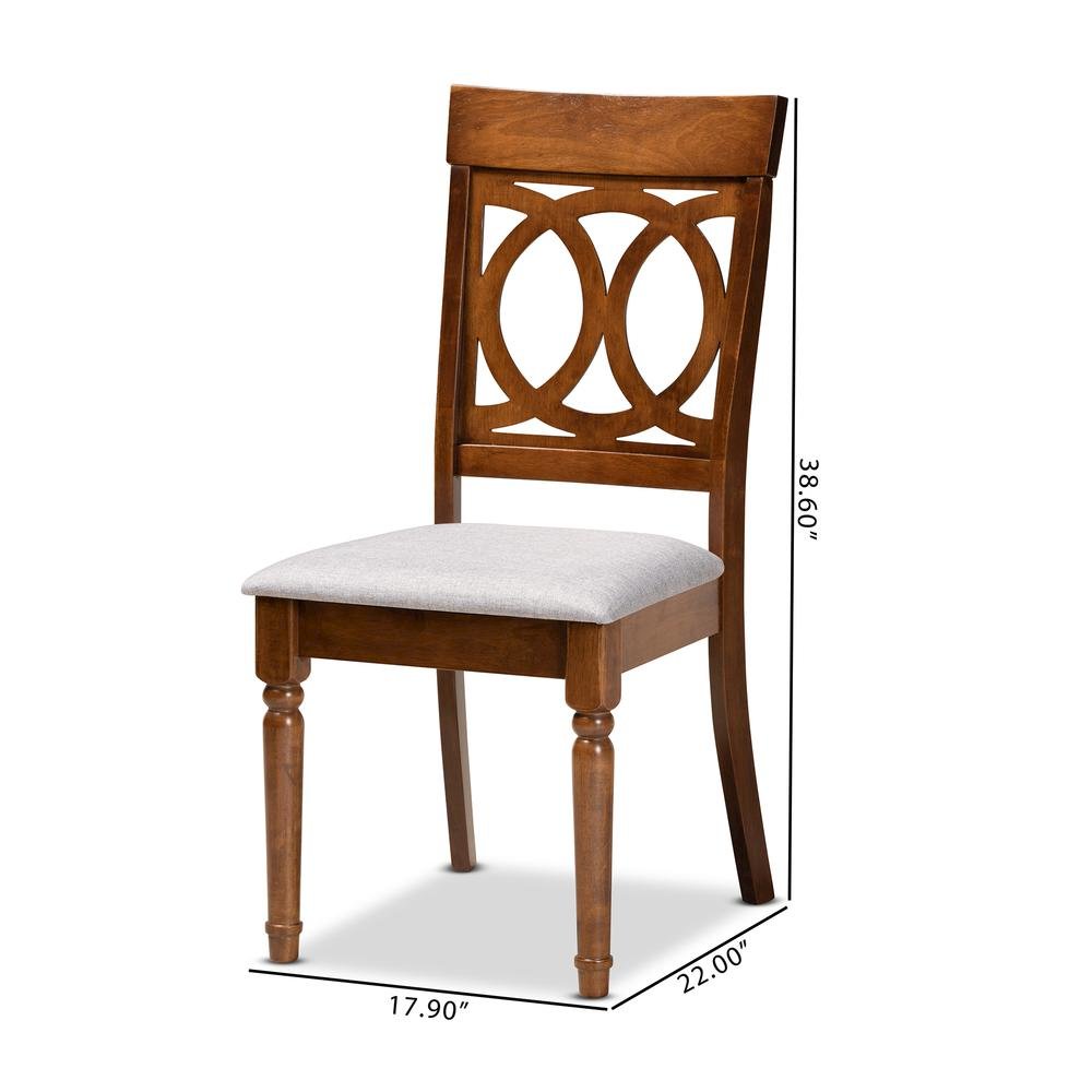 Grey Fabric Upholstered and Walnut Brown Finished Wood 2-Piece Dining Chair Set
