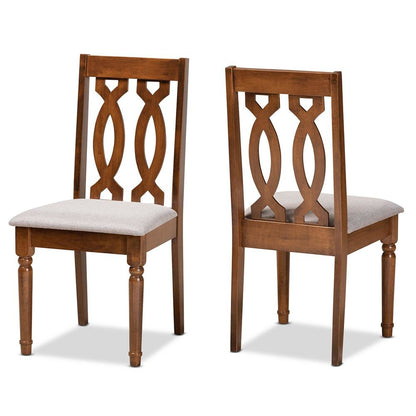 Grey Fabric Upholstered and Walnut Brown Finished Wood 2-Piece Dining Chair Set
