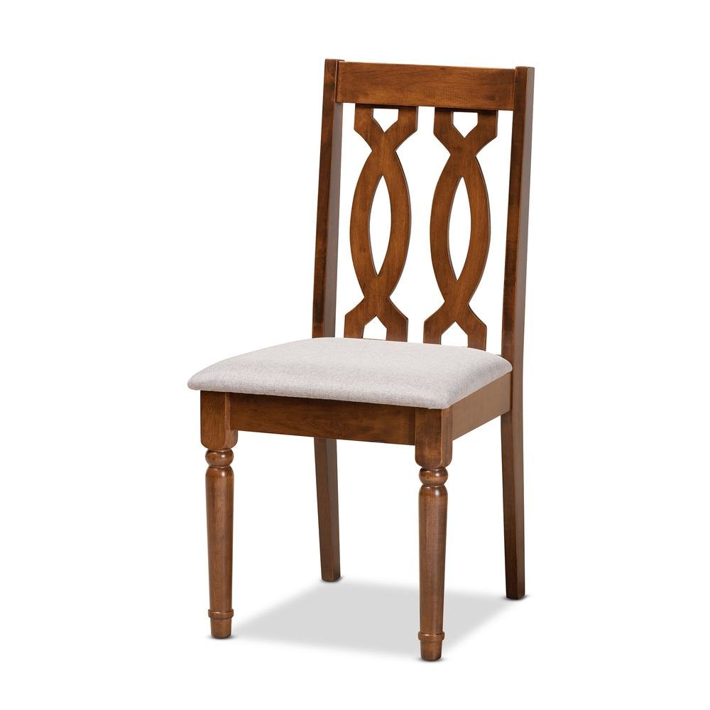 Grey Fabric Upholstered and Walnut Brown Finished Wood 7-Piece Dining Set