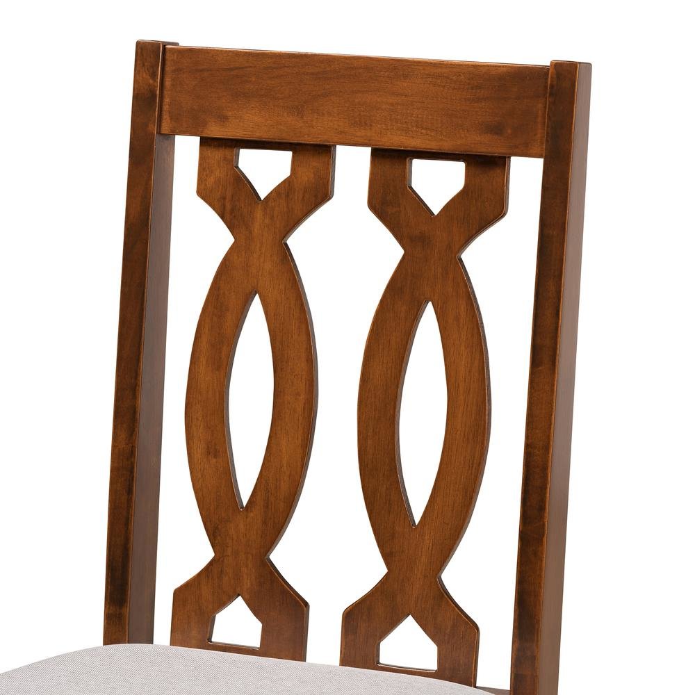 Grey Fabric Upholstered and Walnut Brown Finished Wood 7-Piece Dining Set