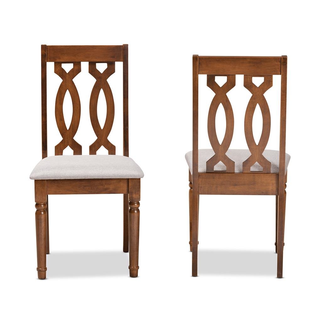 Grey Fabric Upholstered and Walnut Brown Finished Wood 2-Piece Dining Chair Set