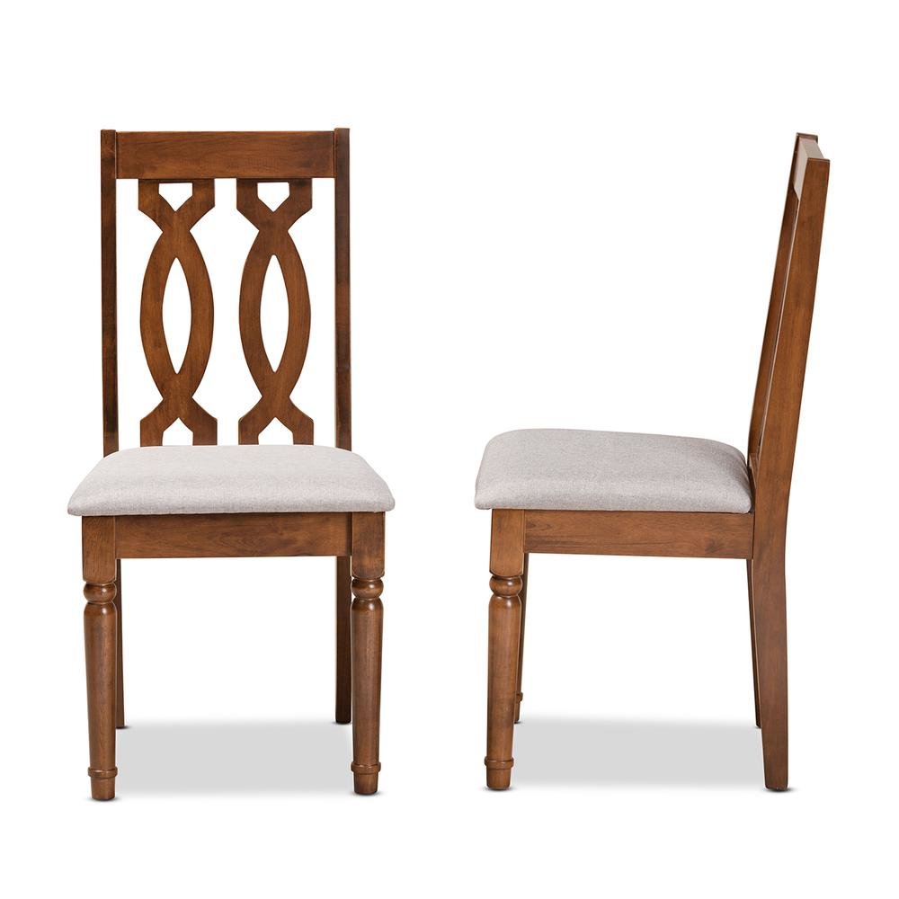 Grey Fabric Upholstered and Walnut Brown Finished Wood 2-Piece Dining Chair Set